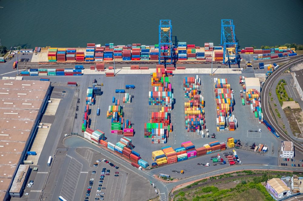 Aerial photograph Duisburg - Container terminal center in Duisburg in the state North Rhine-Westphalia, Germany