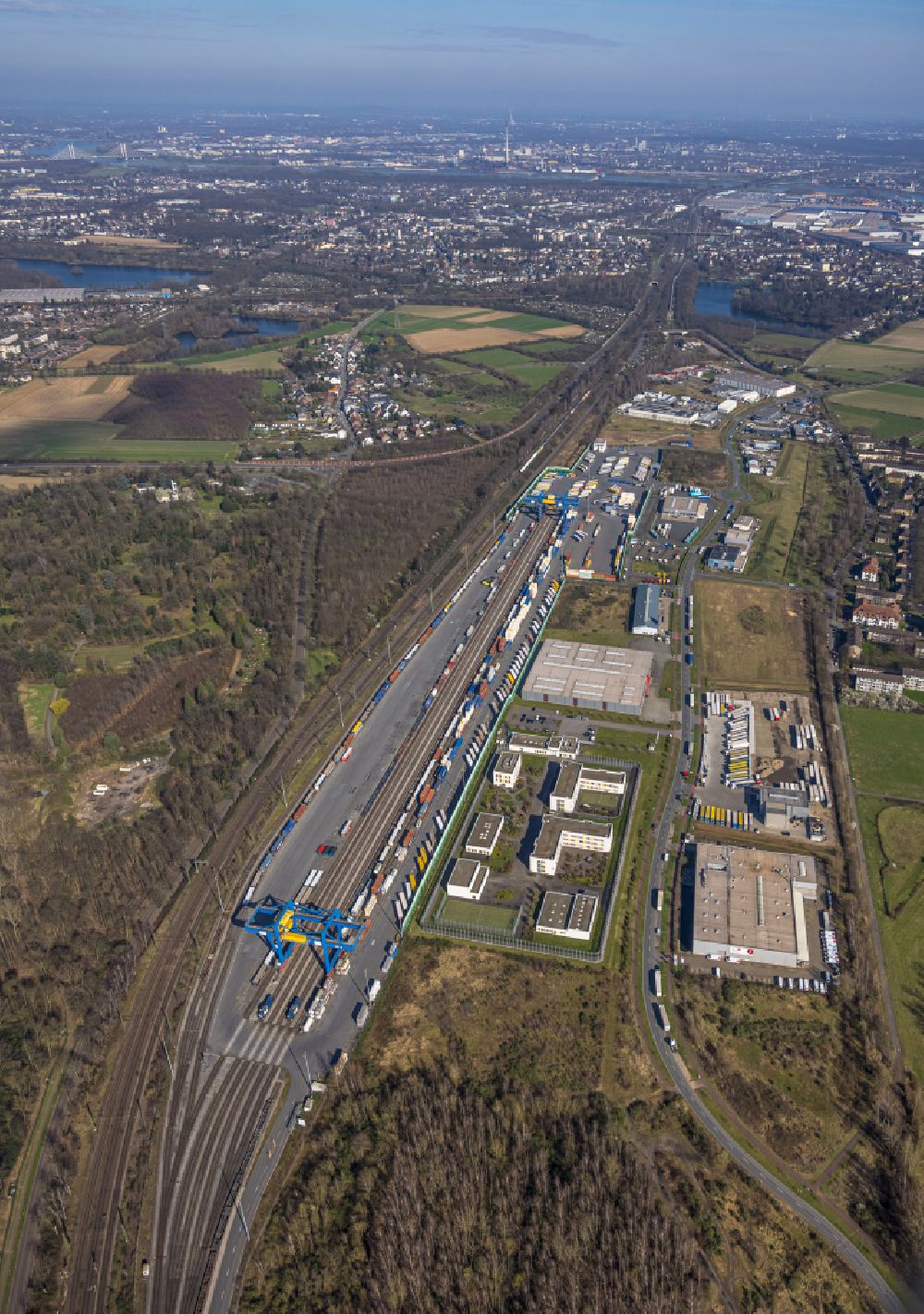 Aerial image Duisburg - Container terminal center in Duisburg at Ruhrgebiet in the state North Rhine-Westphalia, Germany
