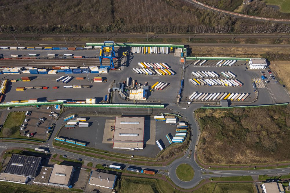 Aerial image Duisburg - Container terminal center in Duisburg at Ruhrgebiet in the state North Rhine-Westphalia, Germany