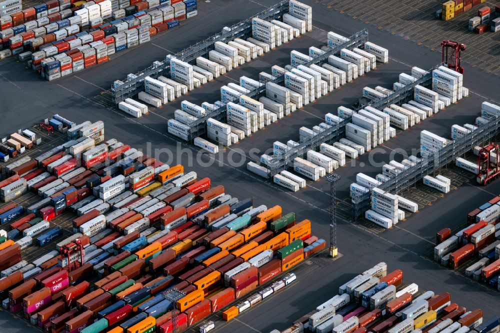 Aerial photograph Bremerhaven - Container Terminal in the port of the international port in Bremerhaven in the state Bremen, Germany