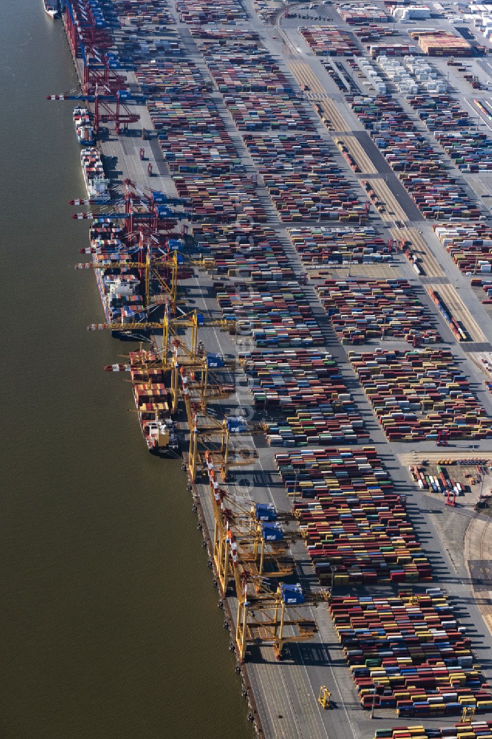 Aerial image Bremerhaven - Container Terminal in the port of the international port in Bremerhaven in the state Bremen, Germany