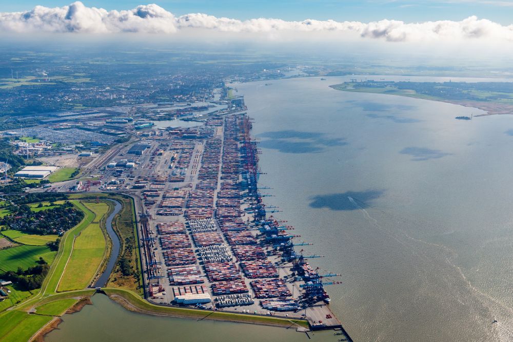 Aerial photograph Bremerhaven - Container Terminal in the port of the international port in Bremerhaven in the state Bremen, Germany
