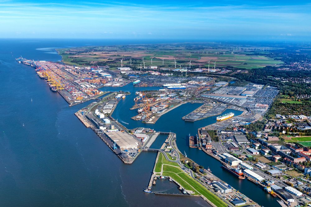 Bremerhaven from above - Container Terminal in the port of the international port in Bremerhaven in the state Bremen, Germany