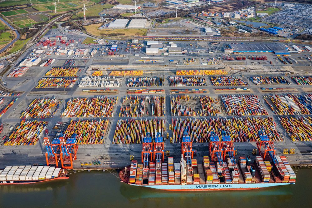 Bremerhaven from the bird's eye view: Container Terminal in the port of the international port in Bremerhaven in the state Bremen, Germany