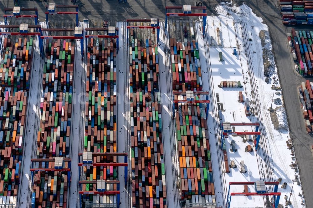Hamburg from above - Container Terminal in the port of the international port Burchardkai von Eurogate in the district Waltershof in Hamburg, Germany