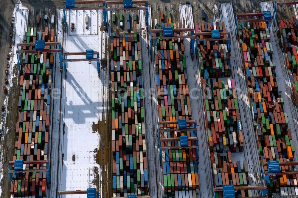 Hamburg from the bird's eye view: Container Terminal in the port of the international port Burchardkai von Eurogate in the district Waltershof in Hamburg, Germany
