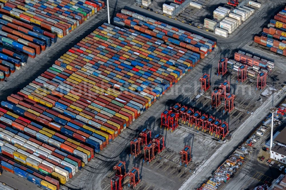Aerial photograph Hamburg - Container Terminal in the port of the international port Burchardkai von Eurogate in the district Waltershof in Hamburg, Germany