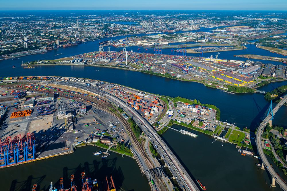 Hamburg from the bird's eye view: Container Terminal in the port of the international port Container Terminal Tollerort in Hamburg