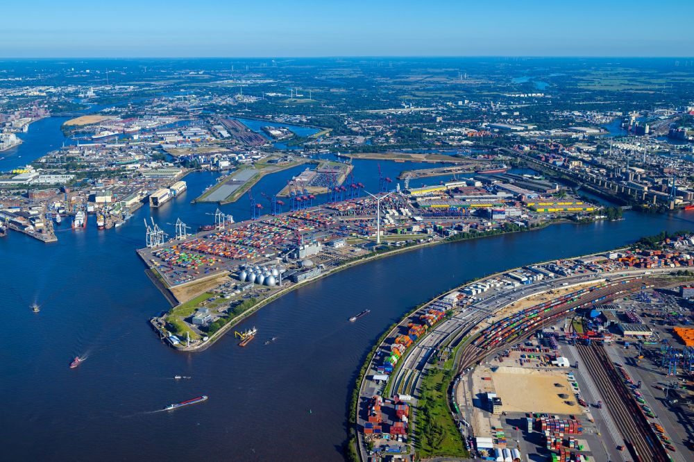 Aerial image Hamburg - Container Terminal in the port of the international port Container Terminal Tollerort in Hamburg