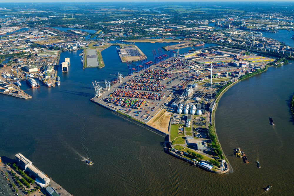 Aerial photograph Hamburg - Container Terminal in the port of the international port Container Terminal Tollerort in Hamburg
