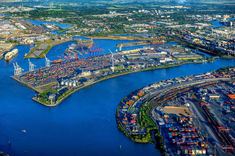 Hamburg from the bird's eye view: Container Terminal in the port of the international port Container Terminal Tollerort in Hamburg