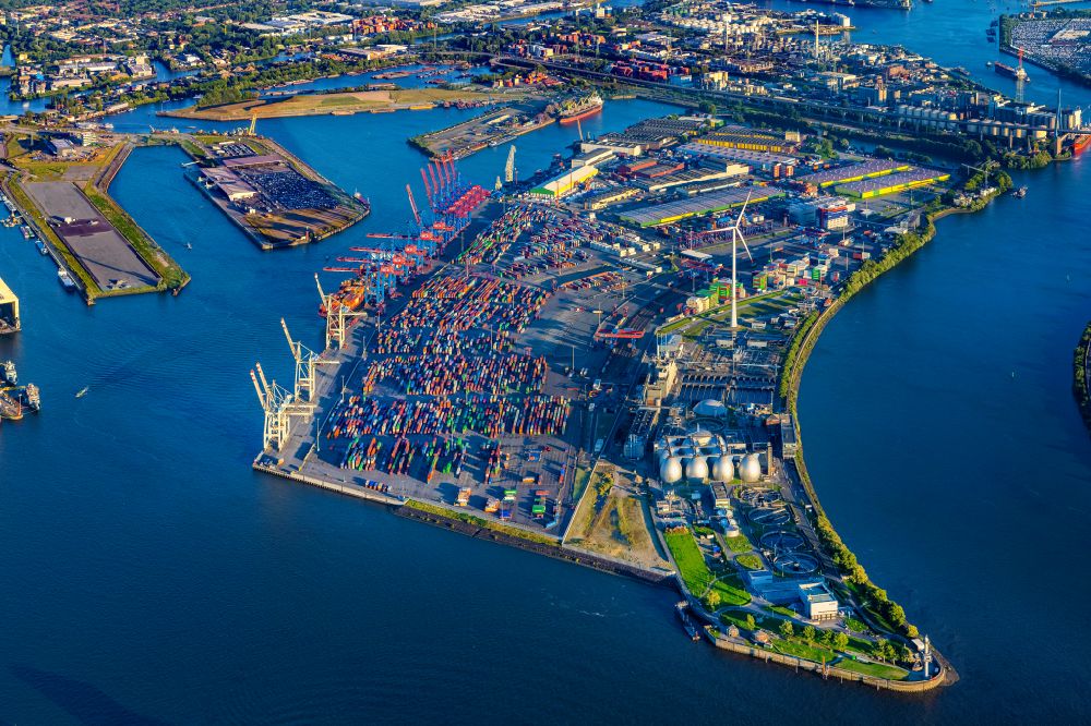 Aerial photograph Hamburg - Container Terminal in the port of the international port Container Terminal Tollerort in Hamburg