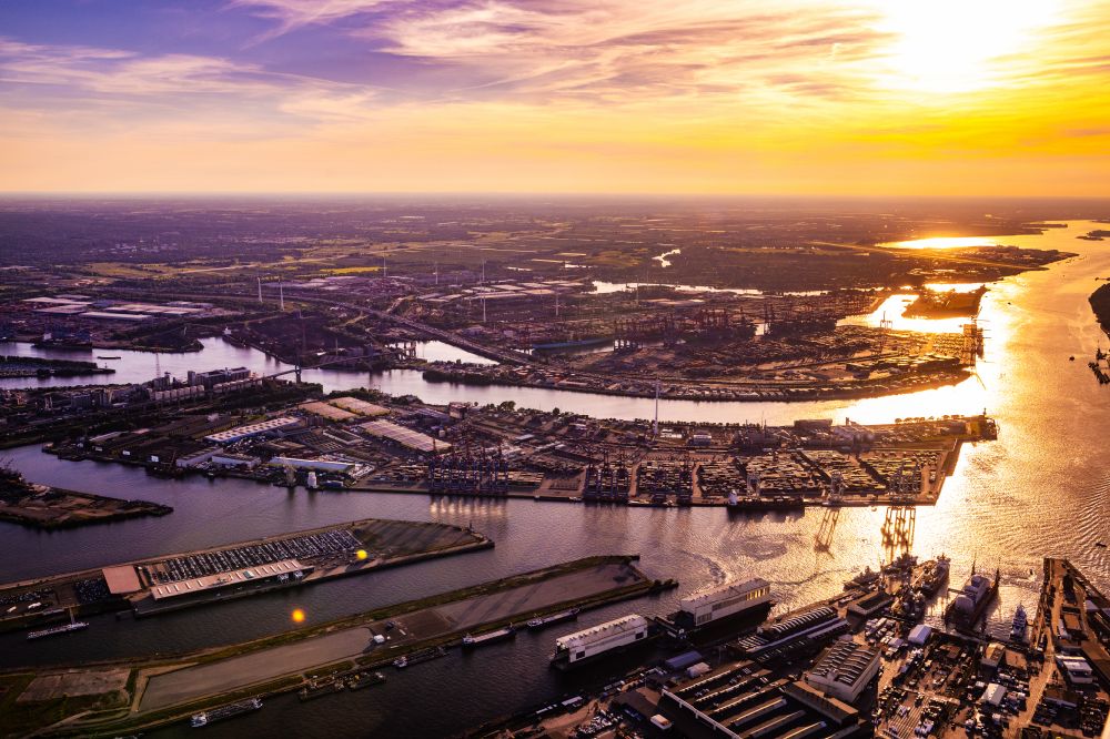 Aerial image Hamburg - Container Terminal in the port of the international port Container Terminal Tollerort in Hamburg