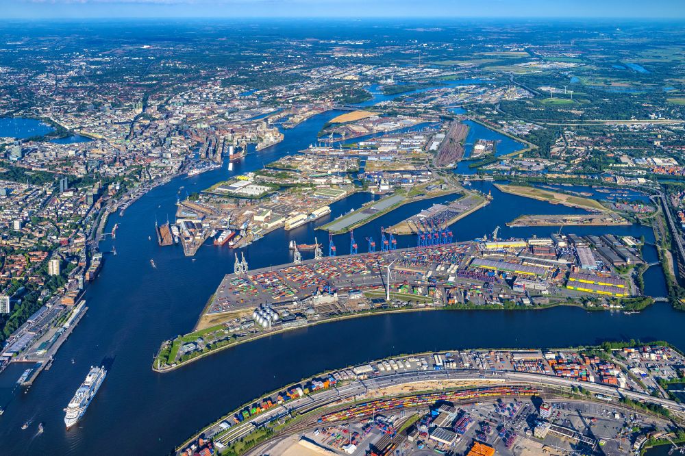 Hamburg from above - Container Terminal in the port of the international port Container Terminal Tollerort in Hamburg