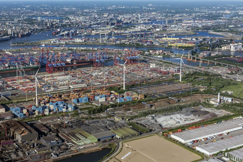 Aerial image Hamburg - Container Terminal in the port of the international port of the EUROGATE Container Terminal Hamburg GmbH in Hamburg