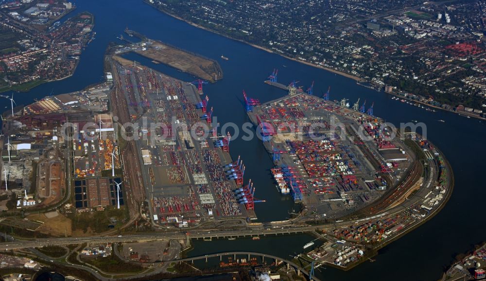 Aerial photograph Hamburg - Container Terminal in the port of the international port of the EUROGATE Container Terminal Hamburg GmbH in Hamburg