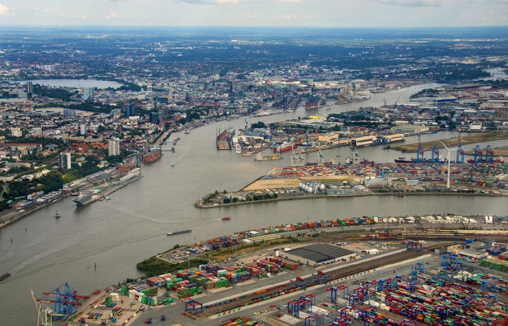 Aerial image Hamburg - Container Terminal in the port of the international port of the EUROGATE Container Terminal Hamburg GmbH in Hamburg