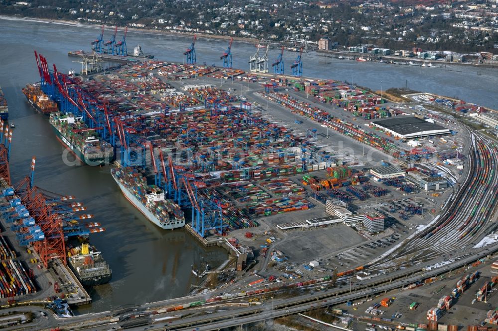 Hamburg from above - Container Terminal in the port of the international port Hamburg overlooking the inner city in Hamburg, Germany