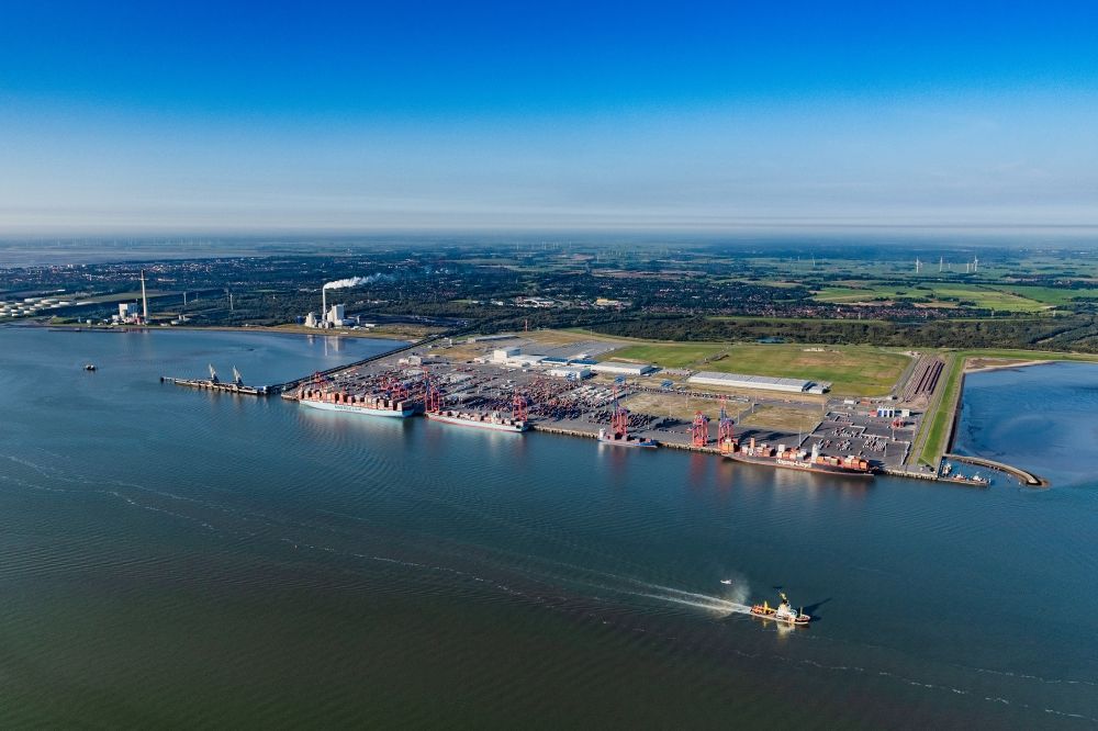 Aerial photograph Wilhelmshaven - Container Terminal in the port of the international port JadeWeserPort in Wilhelmshaven in the state Lower Saxony, Germany