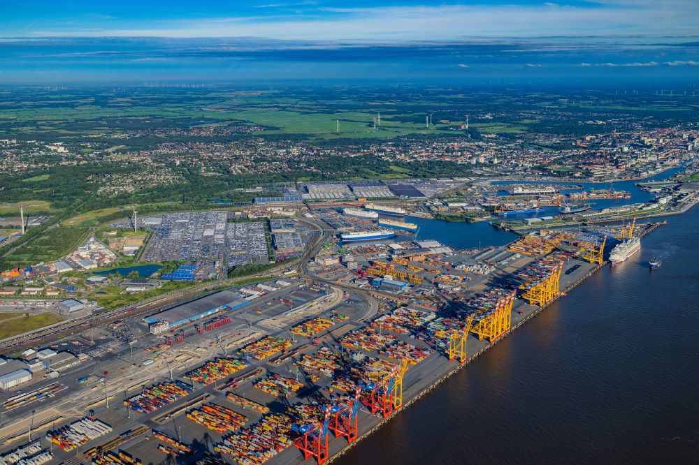 Aerial image Bremerhaven - Container Terminal in the port of the international port Am Nordhafen in Bremerhaven in the state Bremen