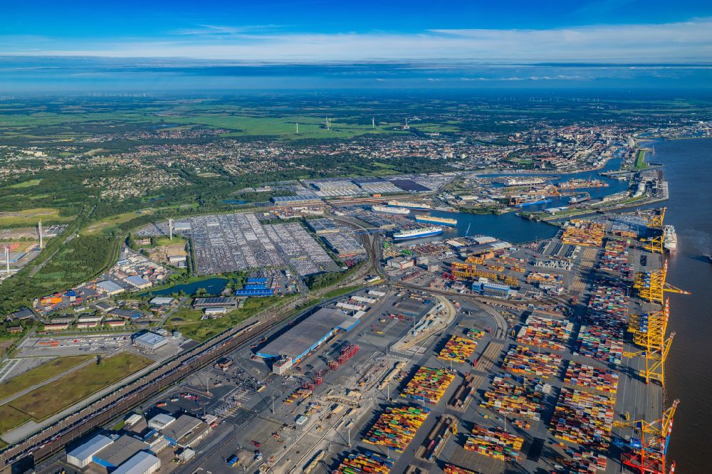 Bremerhaven from above - Container Terminal in the port of the international port Am Nordhafen in Bremerhaven in the state Bremen