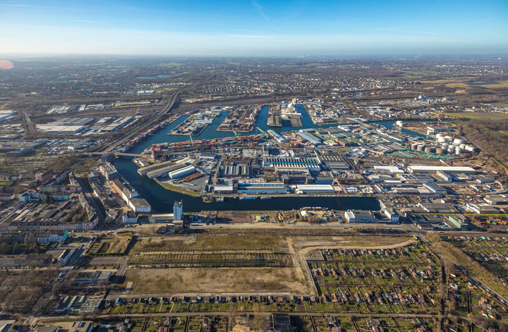 Aerial image Dortmund - Container Terminal in the port of the inland port Containerhafen Dortmund mit Altem Hafenamt in Dortmund in the state North Rhine-Westphalia
