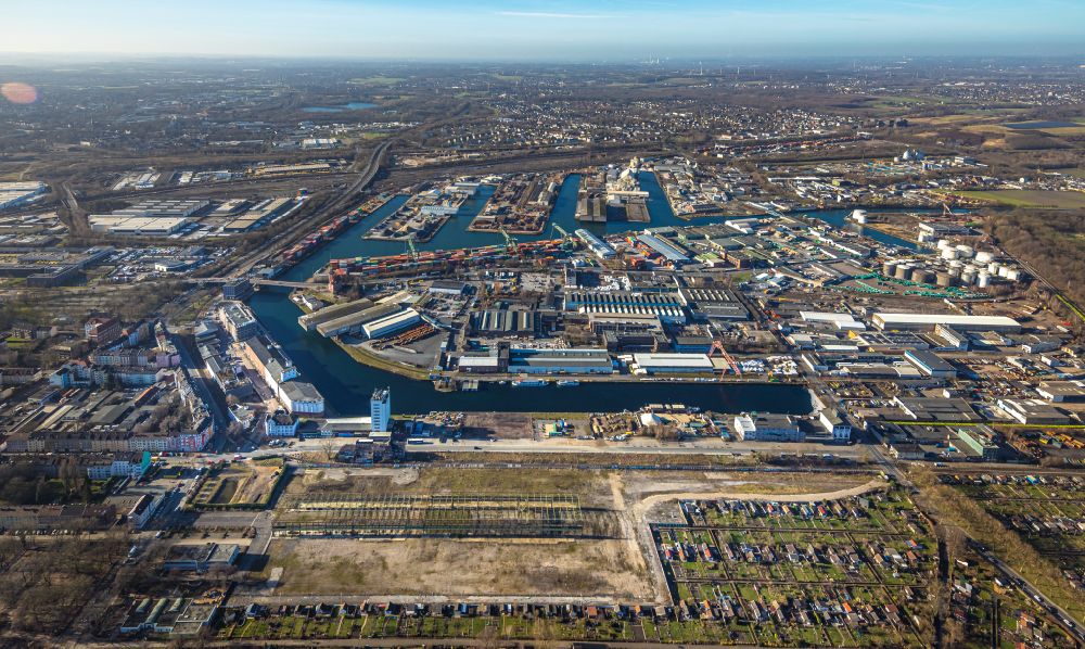 Aerial photograph Dortmund - Container Terminal in the port of the inland port Containerhafen Dortmund mit Altem Hafenamt in Dortmund in the state North Rhine-Westphalia