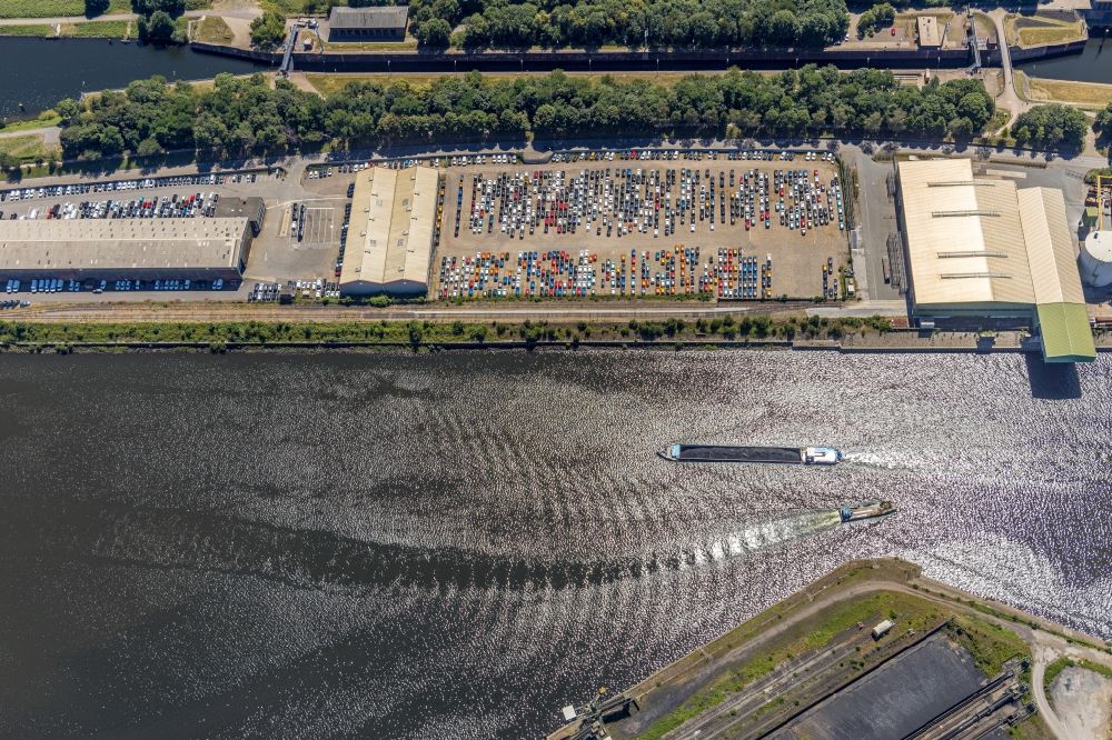 Aerial image Duisburg - Container Terminal in the port of the inland port DUSS-TERMINAL in the district Homberg-Ruhrort-Baerl in Duisburg in the state North Rhine-Westphalia, Germany