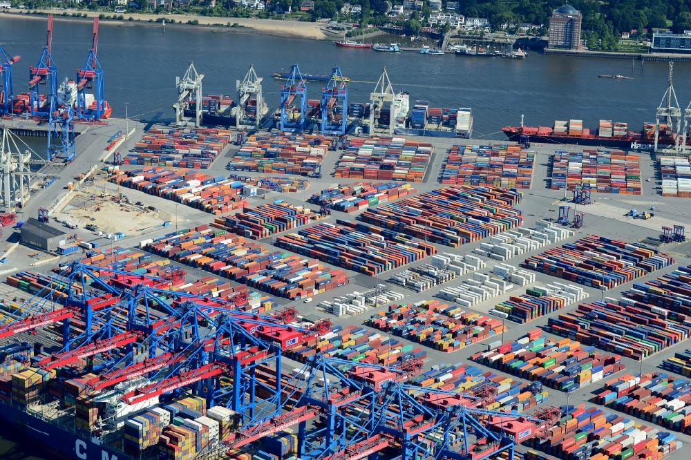 Aerial image Hamburg - Container Terminal in the port of the inland port HHLA - Burchardkai in Hamburg in Germany
