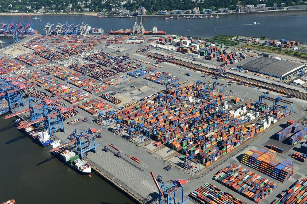 Hamburg from above - Container Terminal in the port of the inland port HHLA - Burchardkai in Hamburg in Germany