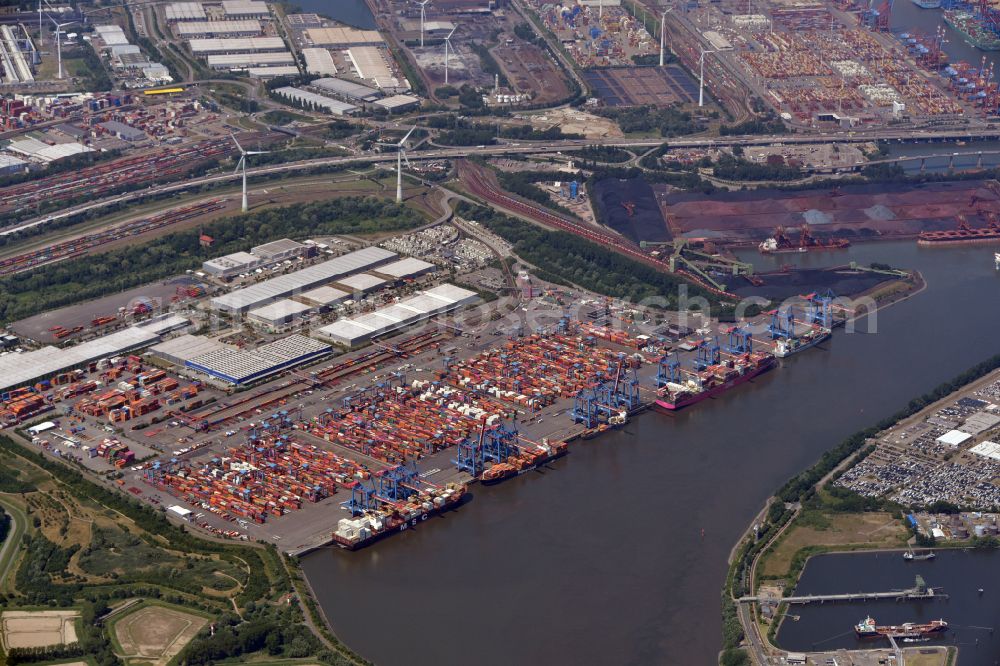 Hamburg from above - Container Terminal in the port of the inland port HHLA - Burchardkai in Hamburg in Germany