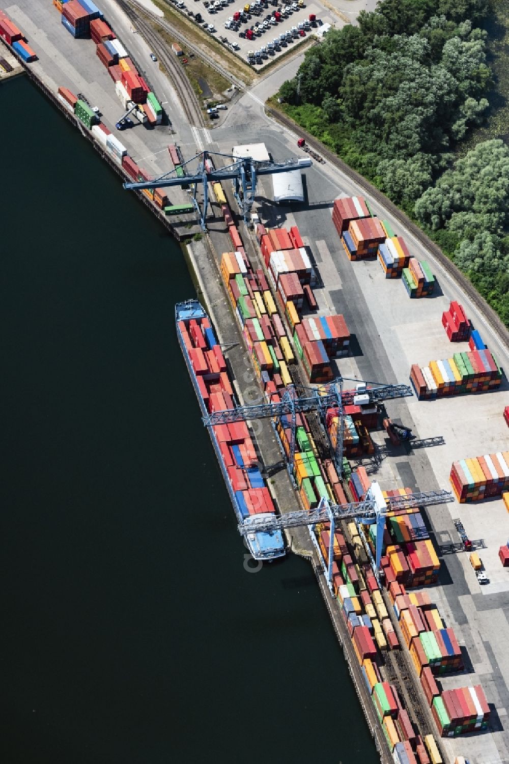Aerial photograph Wörth am Rhein - Container Terminal in the port of the inland port Karlsruhe in Woerth am Rhein in the state Rhineland-Palatinate, Germany