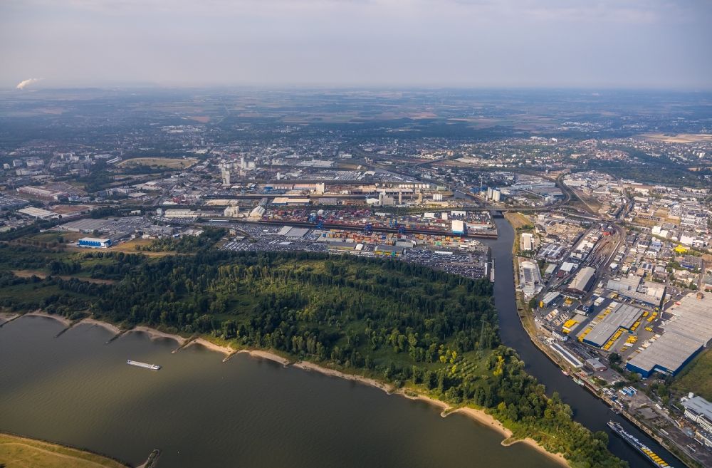Neuss from above - Container Terminal in the port of the inland port on the inflow Obererft in Neuss in the state North Rhine-Westphalia, Germany