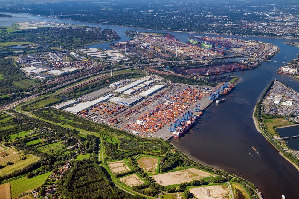 Aerial photograph Hamburg - Container Terminal HHLA Container Terminal Altenwerder (CTA) on the Elbe riverbank in the Altenwerder part of Hamburg in Germany