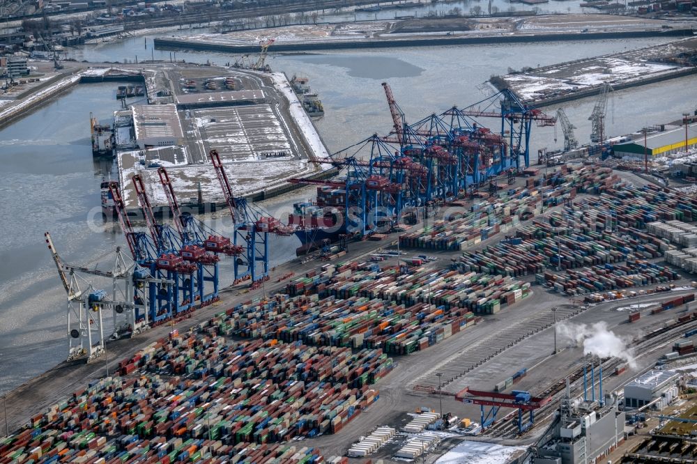 Hamburg from above - container Terminal Tollerort in the port of the international port in district Steinwerder in Hamburg 