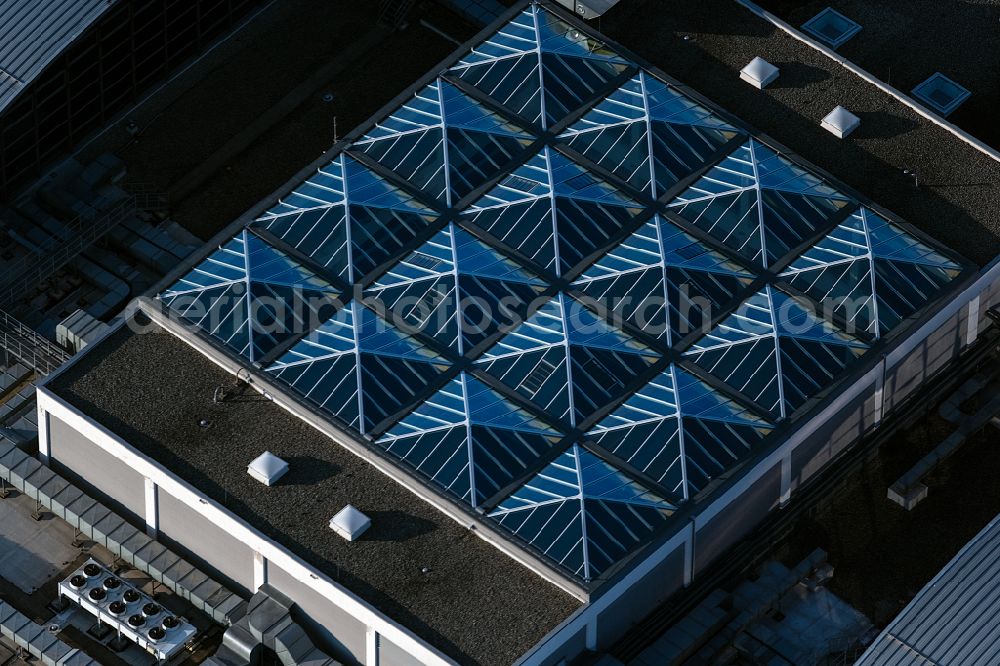Friedrichshafen from the bird's eye view: Roof construction of an exhibition hall of the fair in Friedrichshafen in the state Baden-Wuerttemberg, Germany
