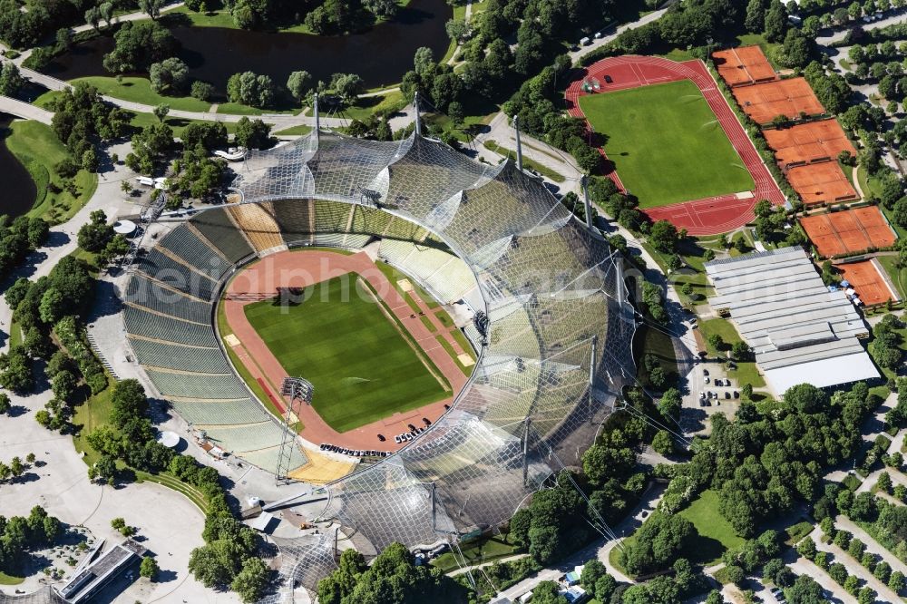 Aerial image München - Sports facility grounds of the Olypmic stadium in Munich in the state Bavaria, Germany