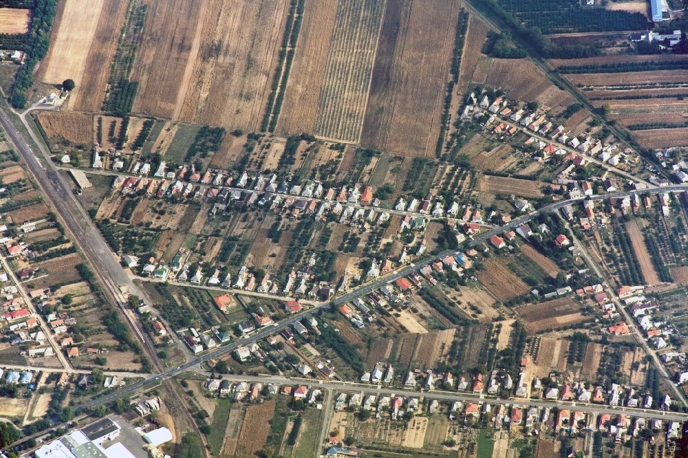 Napkkor from the bird's eye view: View of the village Napkor in the Great Hungarian Plain / Puszta in the county / Komitat Szabolcs-Szatmar-Bereg in Hungary