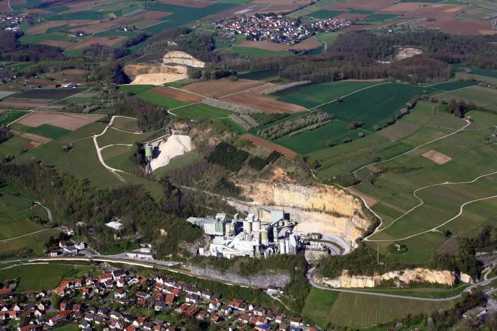 Aerial photograph Efringen-Kirchen - The limestone mining area of Heidelberger Cement in the district Istein from Efringen-Kirchen in the state of Baden-Wuerttemberg