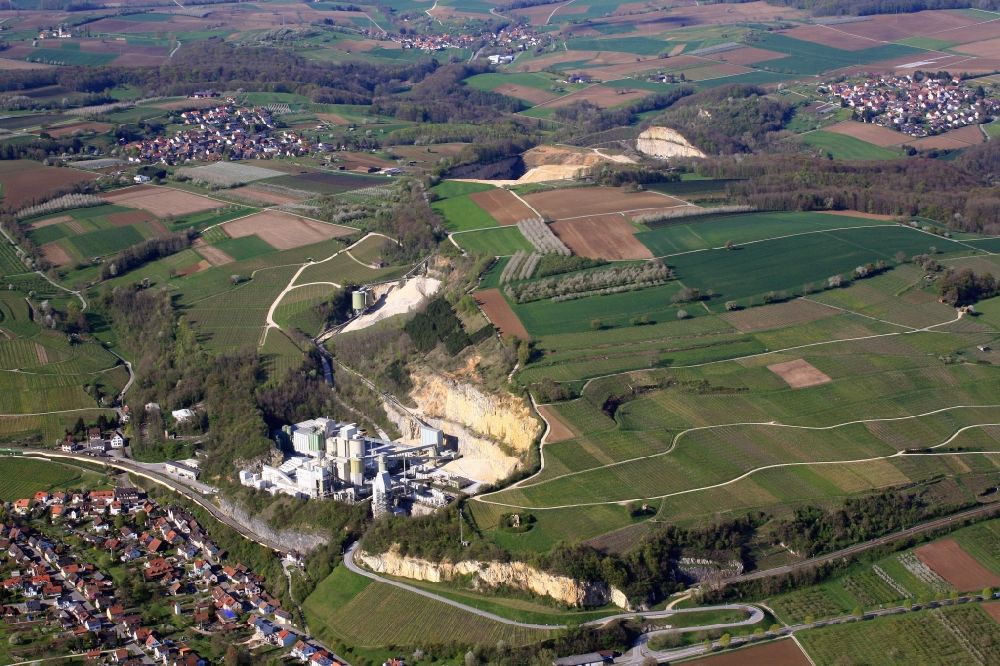 Efringen-Kirchen from the bird's eye view: The limestone mining area of Heidelberger Cement in the district Istein from Efringen-Kirchen in the state of Baden-Wuerttemberg