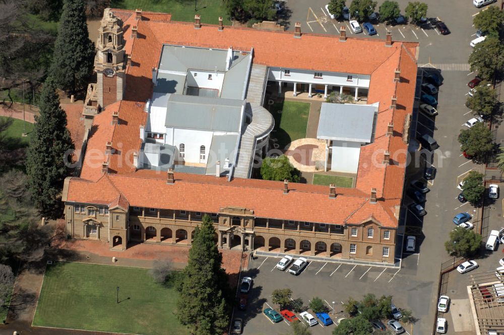 Aerial image BLOEMFONTEIN - The National Afrikaans Literature Museum in Bloemfonteine exhibit African literature, books, photographs, musical instruments, costumes and other historical items. Furthermore the building adjoins a sculpture garden with figures from African literature