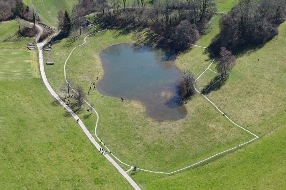 Aerial photograph Schopfheim - Landscape at Schopfheim in Baden-Wuerttemberg with the nature reserve Eichener See. The lake in the karst appears only after heavy rainfall and sometimes remains for years disappeared