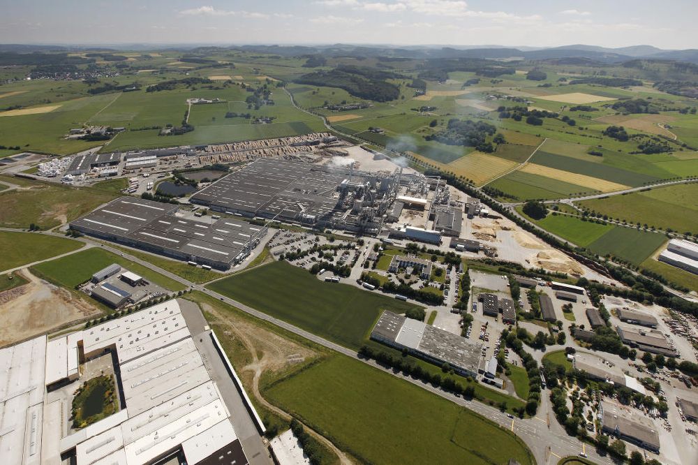 Aerial photograph BRILON - The particleboard plant, sawmill and laminate plant of the Egger Group was established in 1990 and has its own power plant, which is fired with waste wood
