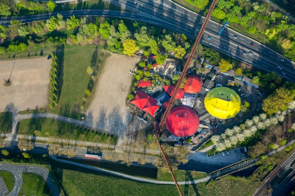 Aerial image Duisburg - The Delta Musik Park in the district of Meiderich-Beeck in Duisburg in the state of North Rhine-Westphalia. The club and discotheque is situated on K37 Hamborner street, south of the Autobahn - Interchange Duisburg-North