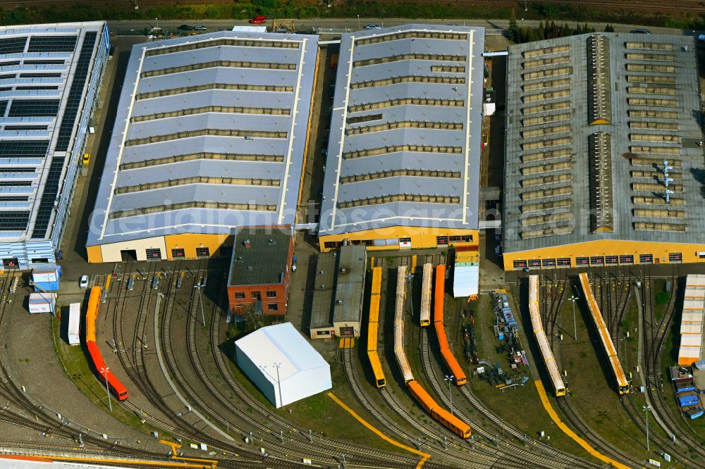 Aerial image Berlin - Depot of the depot of the BVG on the street Machandelweg in the district Charlottenburg in Berlin, Germany