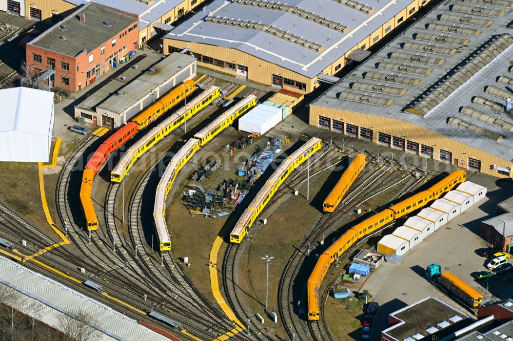 Berlin from above - Depot of the depot of the BVG on the street Machandelweg in the district Charlottenburg in Berlin, Germany