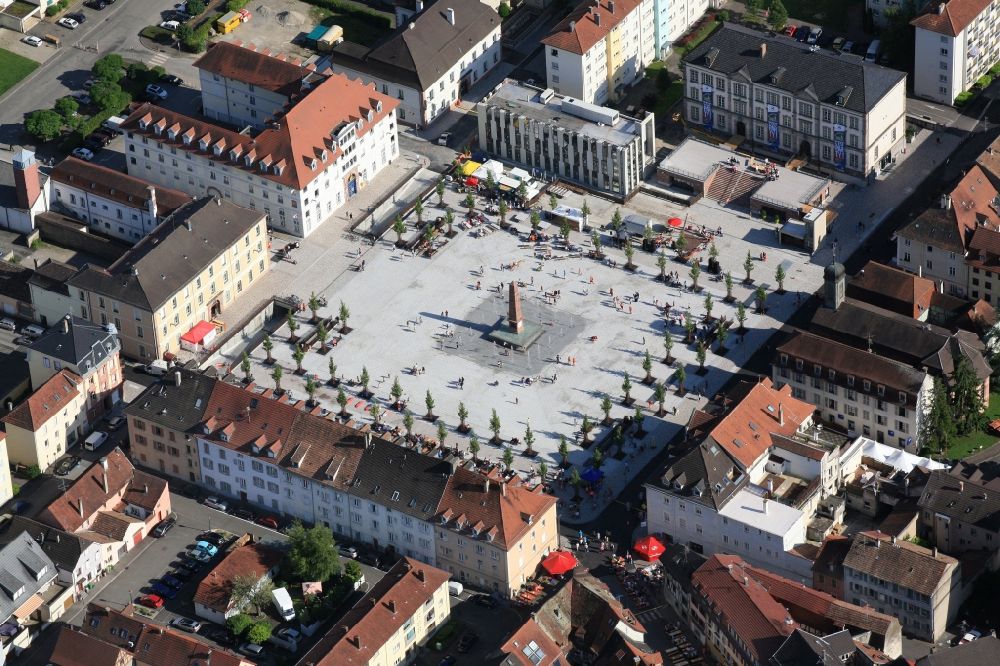 Aerial image Huningue - The square Abbatucci Square in the city center in the downtown area in Huningue in France is part of the new city - reshaping