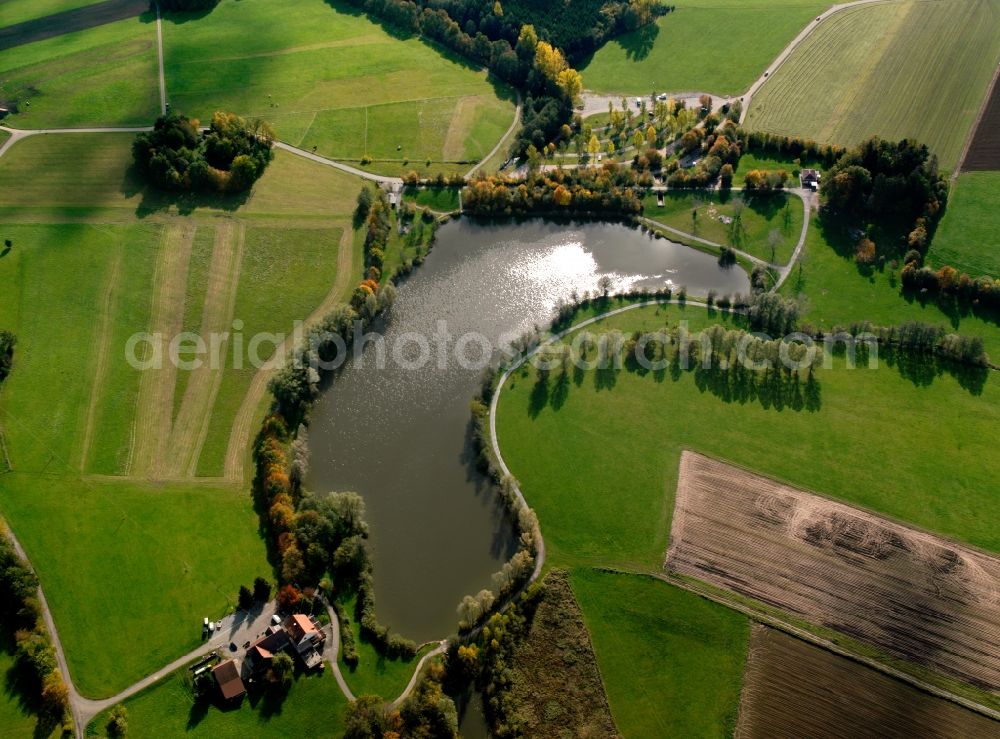 Aerial photograph Welzheim - The Aichstruter barrier lake in Welzheim in the state of Baden-Württemberg. The flood control basin is located in the nature park Swabian-Franconian Forest. It is one of eleven such basins run by the water company Kocher-Lein