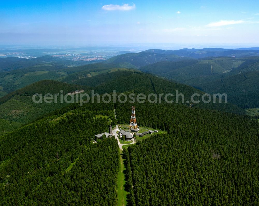 Aerial image Goslar Hahnenklee-Bockswiese - The Bocksberg mountain rises in the east-southeast of the Upper Harz resort Hahnenklee. On mountain or in its immediate vicinity the rivers Gose, Grane, Grumbach and Kuttelbach. At the latter two rivers are located in mountain area several Oberharzer ponds