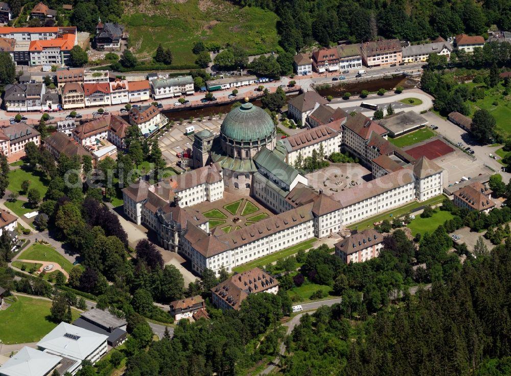 Aerial image Sankt Blasien - The Cathedral of St. Blaise St. Blaise is in Waldshut in the county, in the southern Black Forest. The former abbey church of the monastery of St. Blaise has a total height of 62 meters and was opened 1783rd She was the third largest domed church in Europe. The church is used by the Roman Catholic parish of St. Blaise and is an annual summer event held international Domkonzertreihe